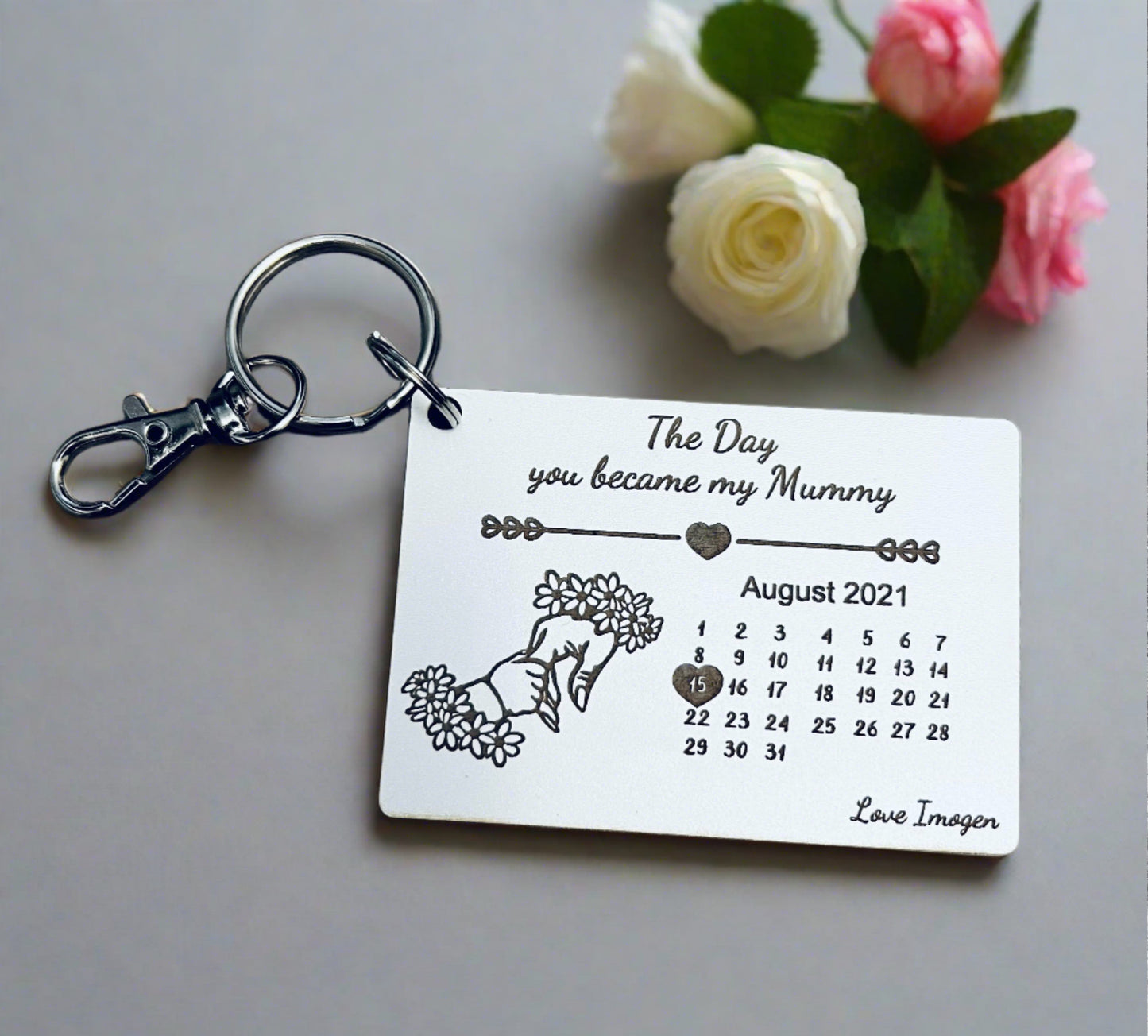 Wooden personalised the day you became my mummy keyring - Laser LLama Designs Ltd