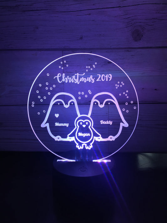 Penguin family LED light up display- 9 colour options with remote! - Laser LLama Designs Ltd