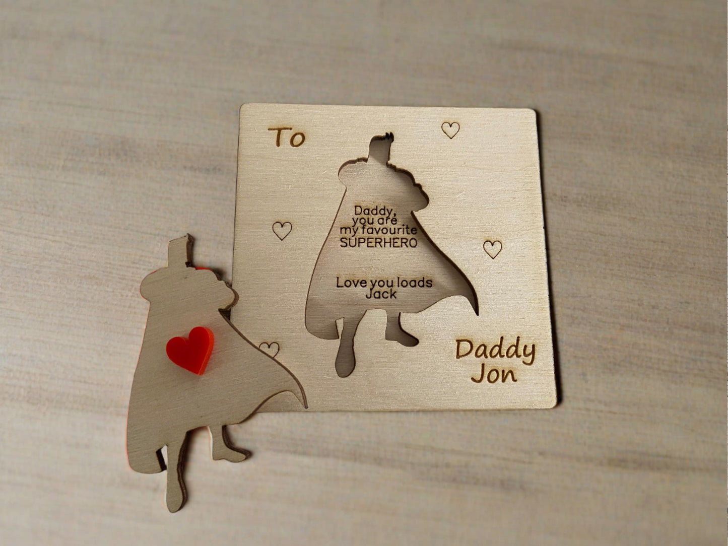 Wooden personalised 3D superhero card - Laser LLama Designs Ltd