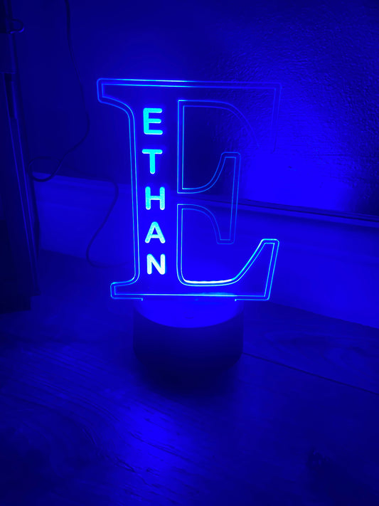 Initial name LED light up display- 9 colour options with remote - Laser LLama Designs Ltd