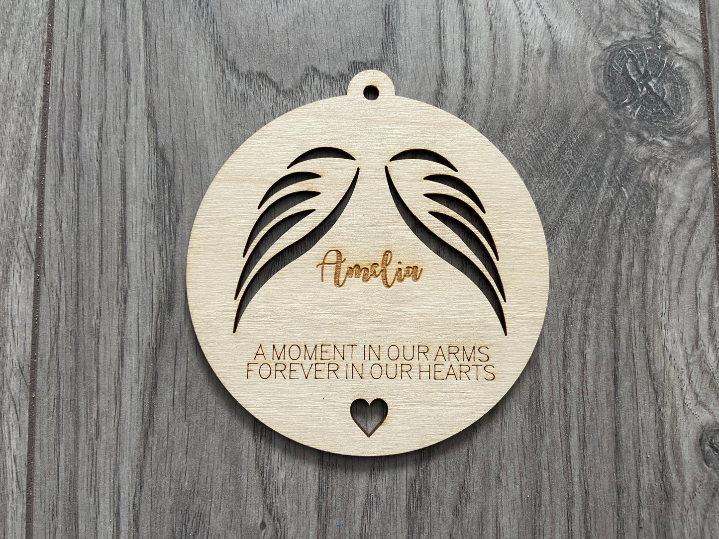Wooden memorial wings bauble - Laser LLama Designs Ltd