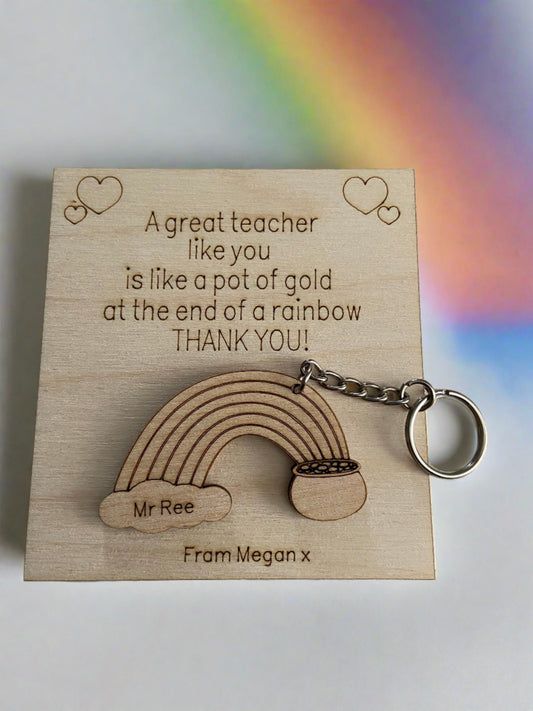 Wooden personalised card for teacher with fridge magnet or keyring - Laser LLama Designs Ltd