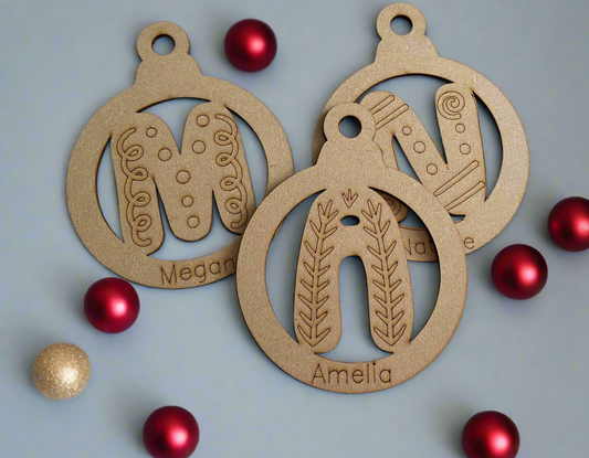 Mdf wooden initial bauble - Laser LLama Designs Ltd