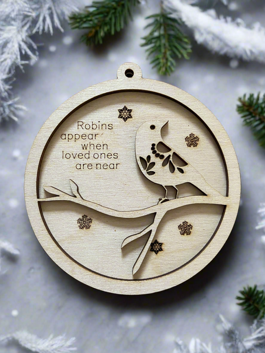 Layered robin bauble with snowflakes - Laser LLama Designs Ltd