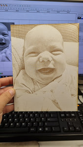 Photo engraved onto white mdf -2 sizes-stand included - Laser LLama Designs Ltd