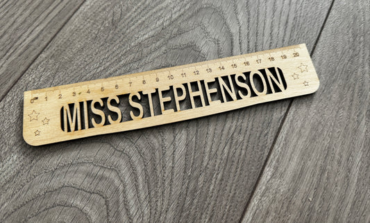 Wooden personalised teachers name ruler - Laser LLama Designs Ltd