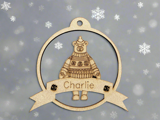 Mdf bear personalised bauble - Laser LLama Designs Ltd