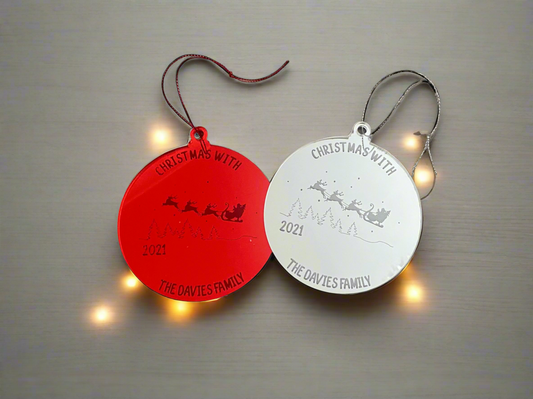 Mirrored acrylic personalised family bauble - Laser LLama Designs Ltd