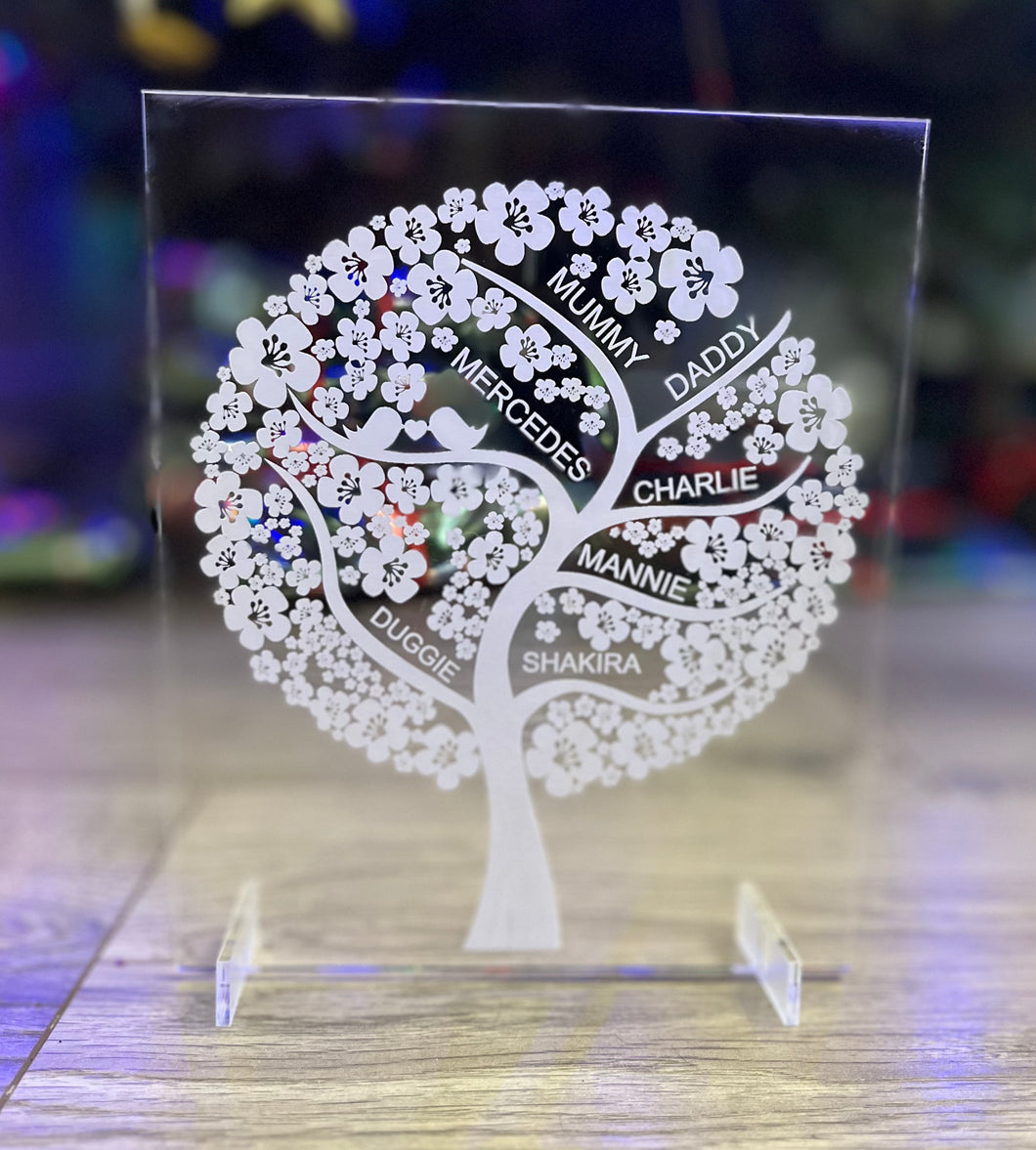 Freestanding acrylic family tree -personalised - Laser LLama Designs Ltd
