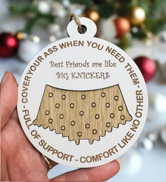 Wooden best friends bra/knicker funny bauble - Laser LLama Designs Ltd