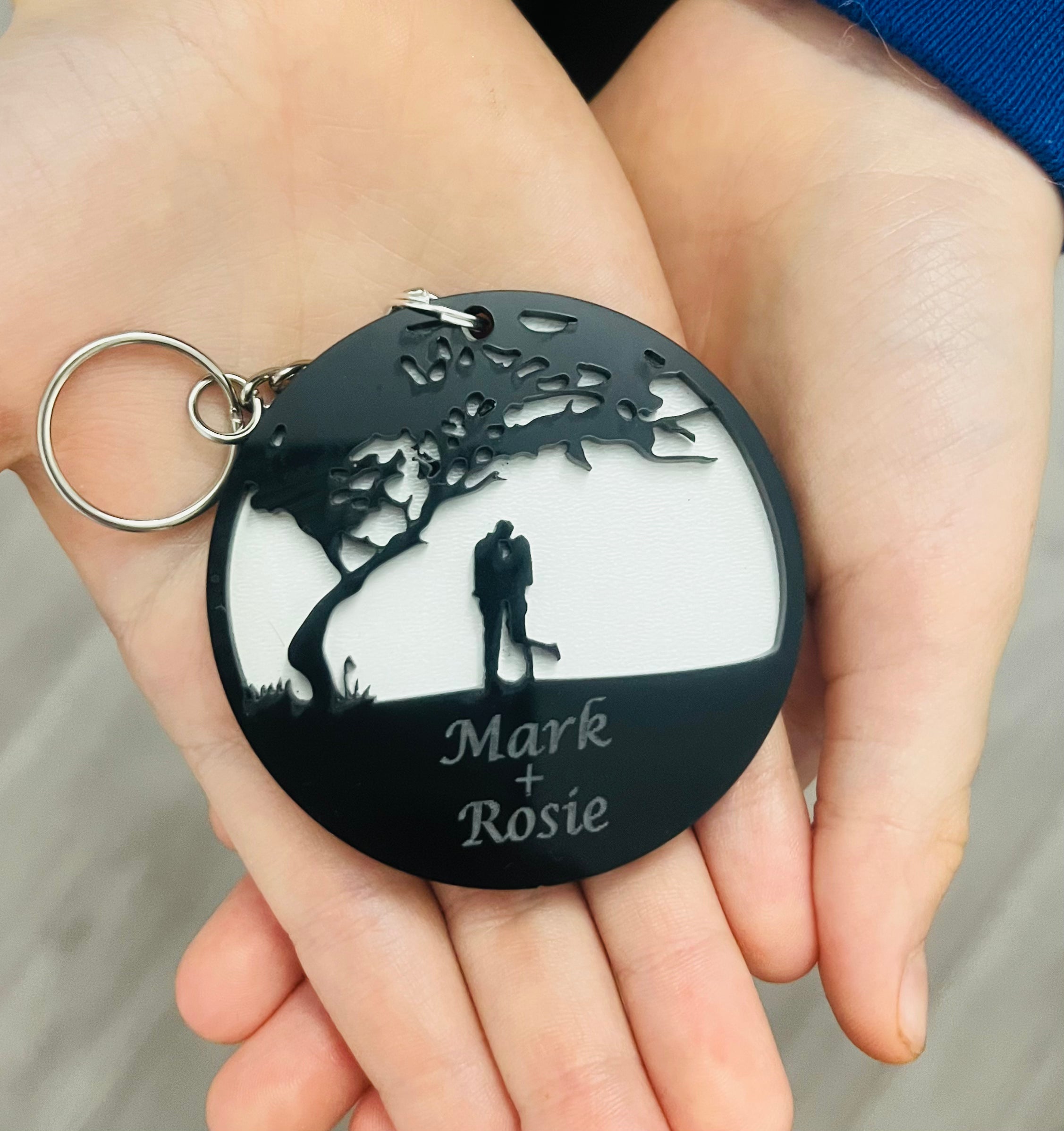 Acrylic personalised couple under the tree keyring | Laser LLama ...