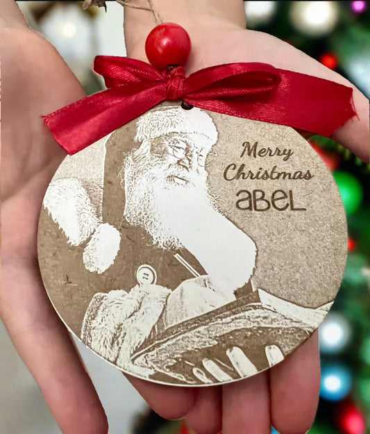 Wooden Father Christmas personalised bauble - Laser LLama Designs Ltd