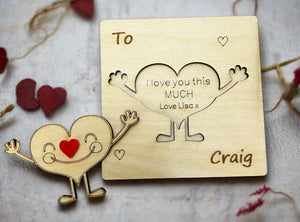 Wooden personalised 3d wooden love heart card - Laser LLama Designs Ltd