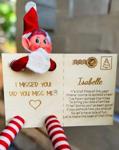 Wooden elf arrival personalised postcard - Laser LLama Designs Ltd