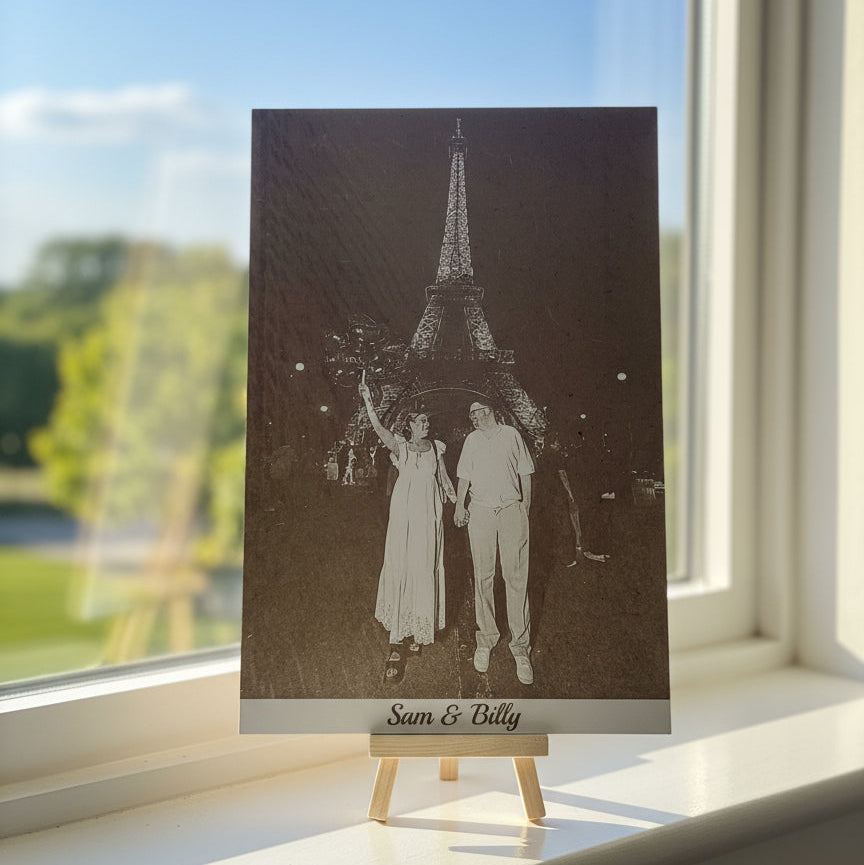 Timeless Love: Custom Laser-Engraved Wedding Photo on Wood - Laser LLama Designs Ltd