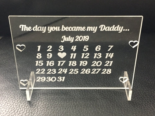 Freestanding acrylic personalised became a Daddy/ Mummy plaque - Laser LLama Designs Ltd