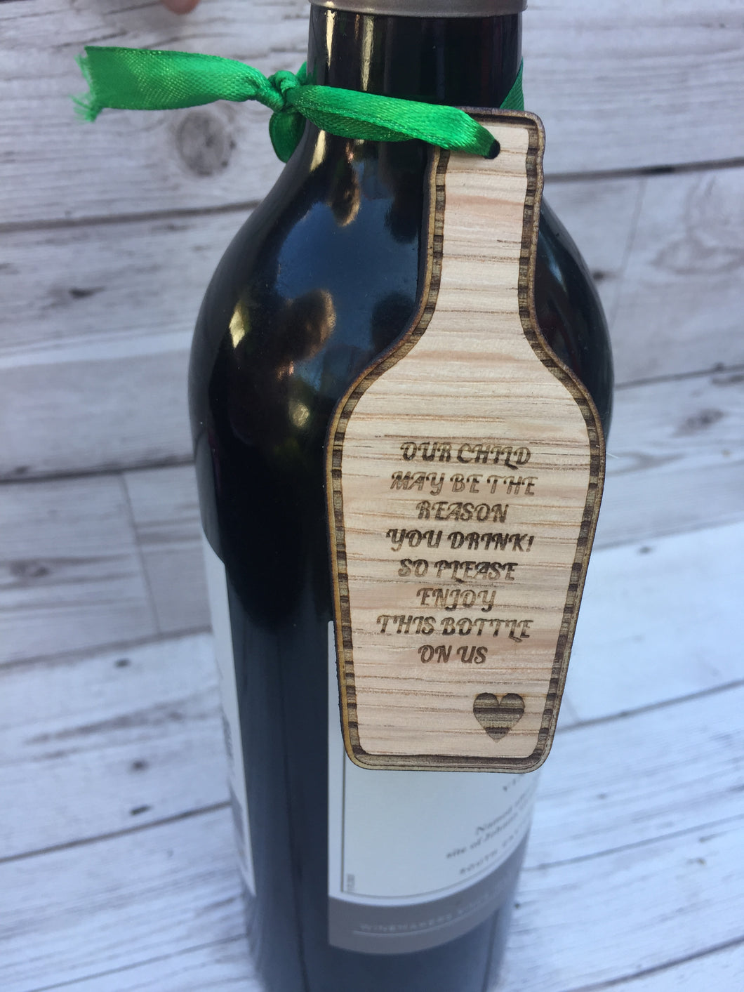 Oak veneer bottle hanging tag -bottle shape - Laser LLama Designs Ltd