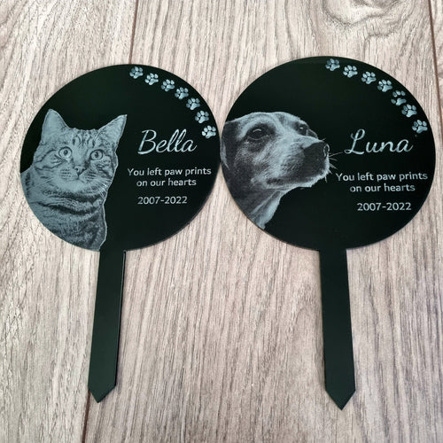 Pet Grave Marker - Laser engraved photo with personalised name and date/s - Laser LLama Designs Ltd