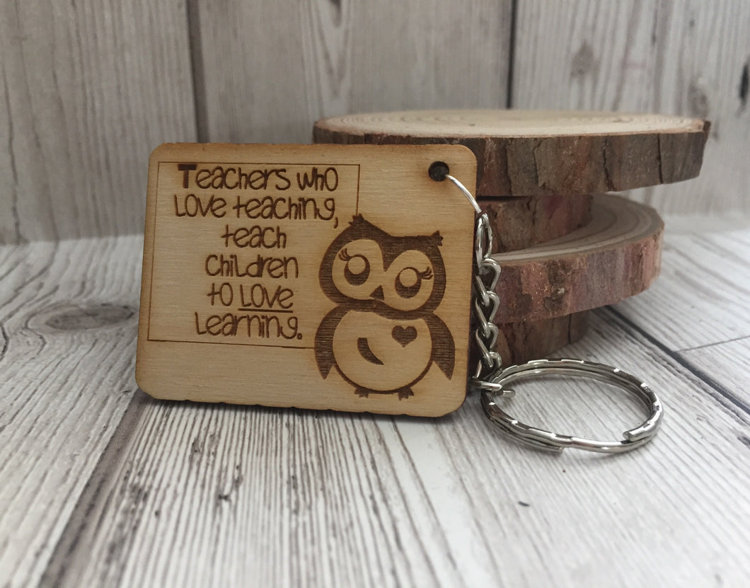Wooden owl teacher keyring - Laser LLama Designs Ltd