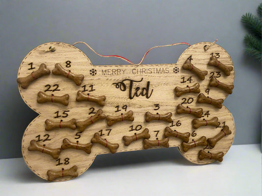 Wooden personalised dog bone advent calendar - Laser LLama Designs Ltd