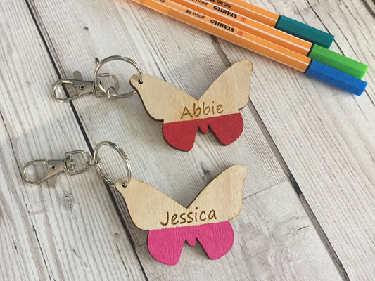 Wooden butterfly bag tag - Laser LLama Designs Ltd