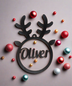 Acrylic Christmas tree reindeer  bauble - Laser LLama Designs Ltd