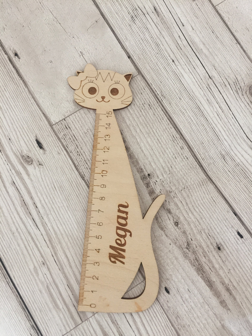 Personalised wooden ruler cat shape - Laser LLama Designs Ltd