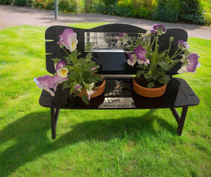 Black acrylic personalised bench for flower pots - Laser LLama Designs Ltd