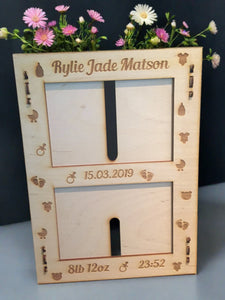 Personalised new baby frame - DOUBLE - Laser LLama Designs Ltd