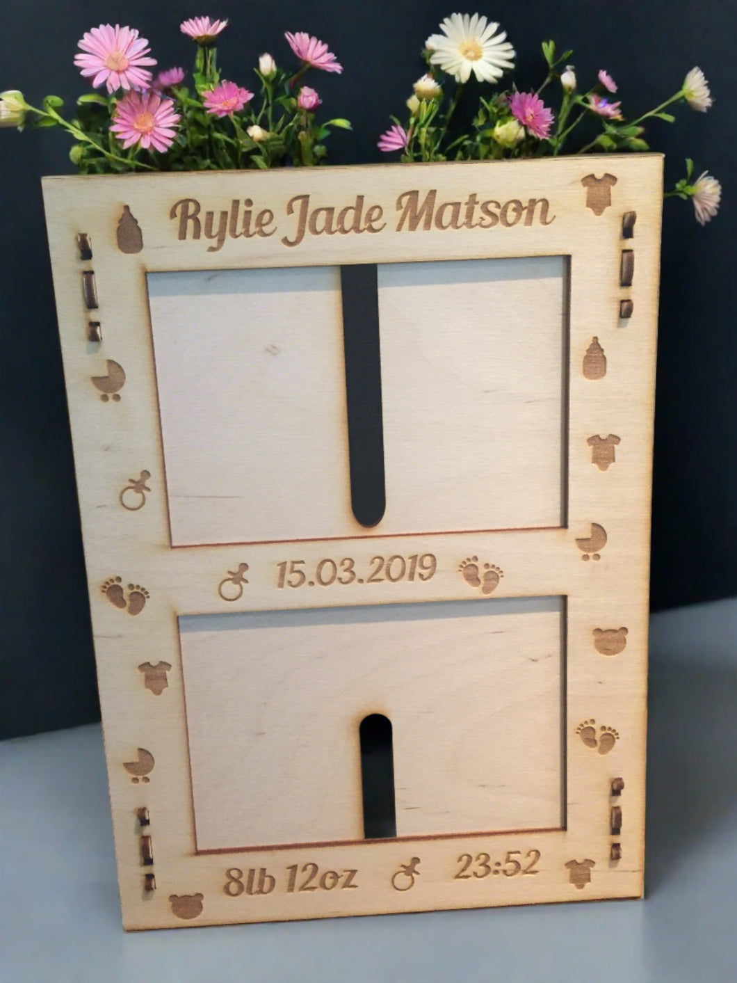 Personalised new baby frame - DOUBLE - Laser LLama Designs Ltd