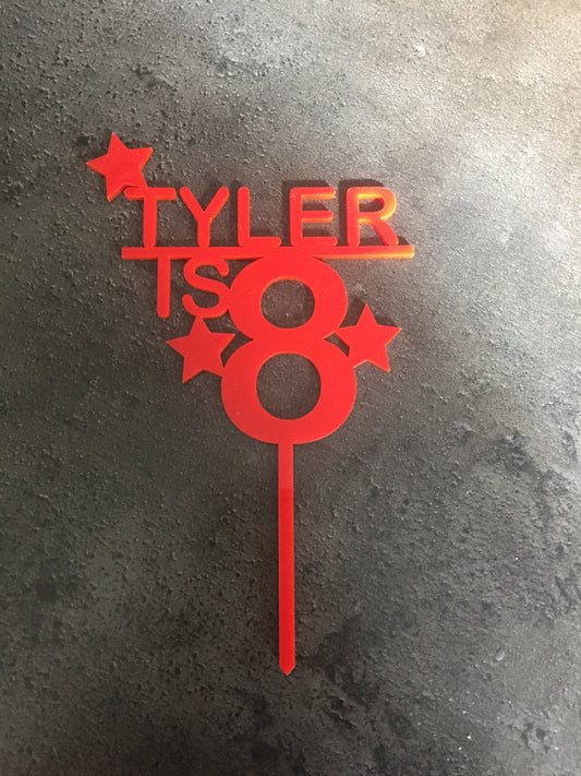 Red acrylic personalised cake topper - Laser LLama Designs Ltd