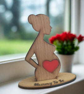 Oak veneer freestanding pregnant lady mummy to be - Laser LLama Designs Ltd