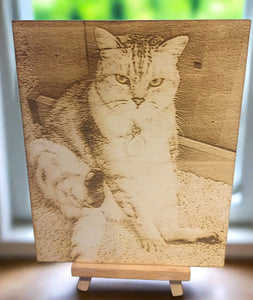 Your photo Laser engraved onto Birch plywood - various sizes- Stand included - Laser LLama Designs Ltd