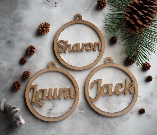 Personalised mdf Named baubles - Laser LLama Designs Ltd