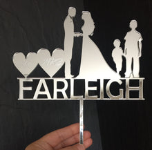 Load image into Gallery viewer, Mirrored acrylic personalised wedding/birthday cake topper - Laser LLama Designs Ltd