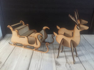 Wooden Santa’s sleigh with reindeer’s - Laser LLama Designs Ltd