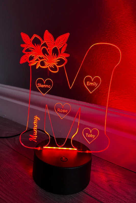 Initial letter M -Mummy light up display -9 colour options with remote! - Laser LLama Designs Ltd