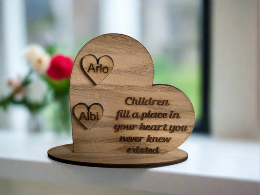 Oak veneer freestanding personalised heart shape - Laser LLama Designs Ltd