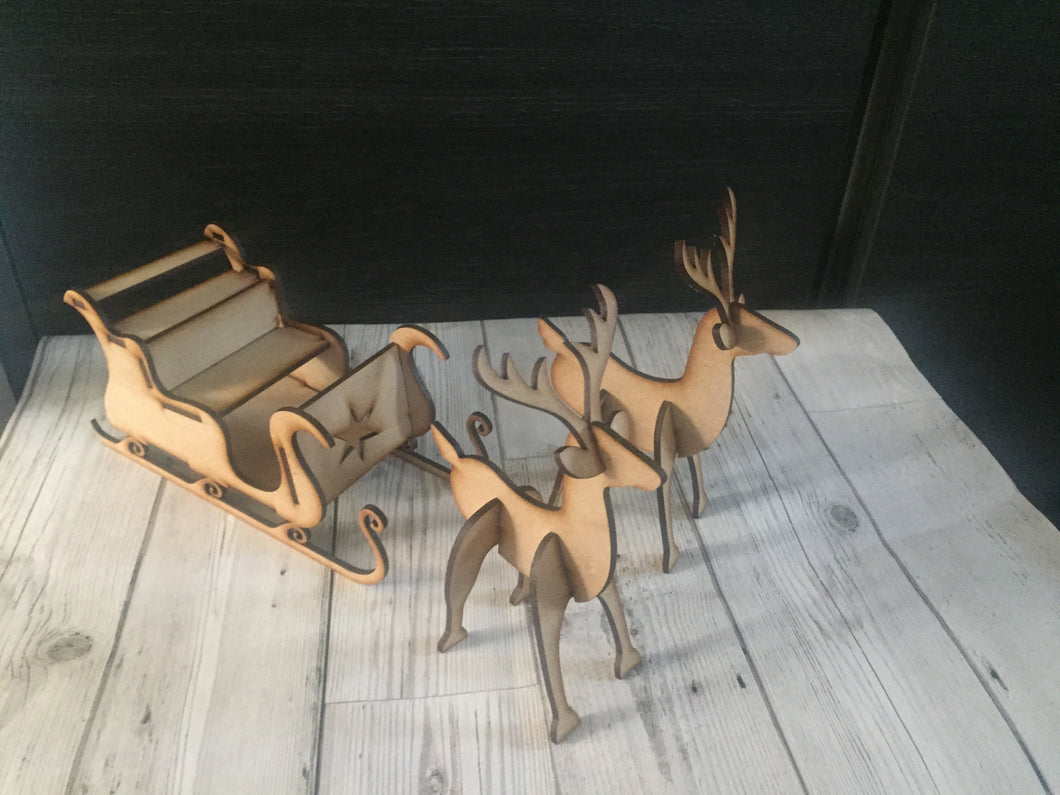 Wooden Santa’s sleigh with reindeer’s - Laser LLama Designs Ltd
