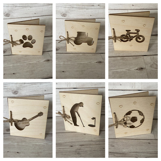 Wooden personalised Father’s Day card -13 designs - Laser LLama Designs Ltd