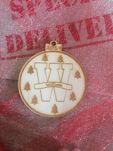 Wooden Christmas tree  bauble initial - Laser LLama Designs Ltd