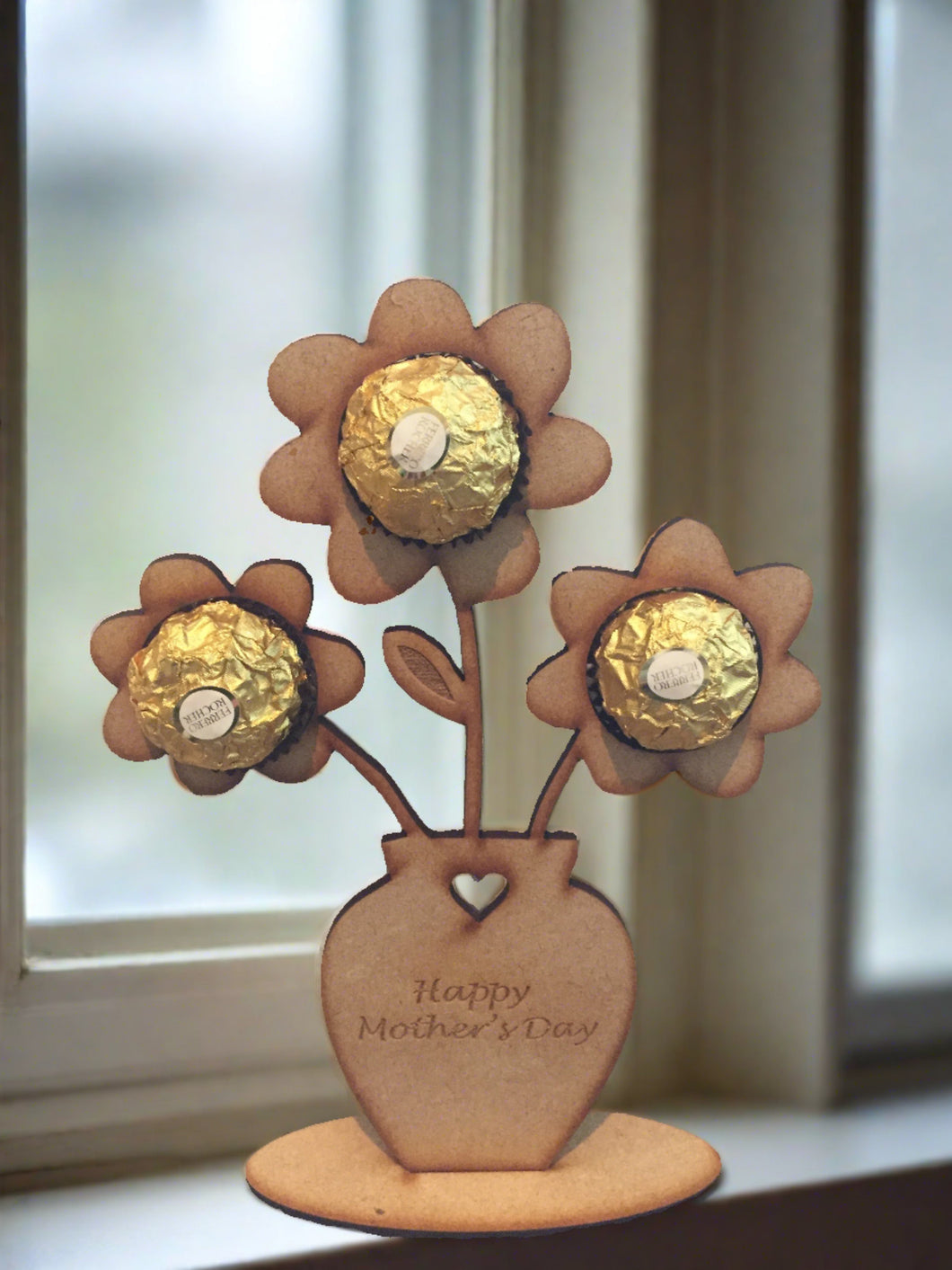 Wooden Flower holder for ferrero rocher mum nanny Mdf - Laser LLama Designs Ltd