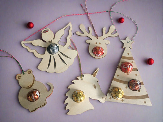 Wooden Christmas Bauble for lindor chocolate - Laser LLama Designs Ltd