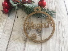 Load image into Gallery viewer, Glitter gold acrylic personalised bauble - Laser LLama Designs Ltd