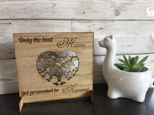 Oak veneer freestiang plaque with cut out heart - Laser LLama Designs Ltd