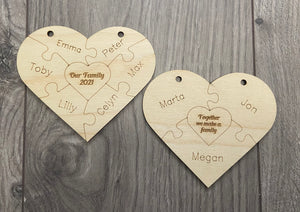Personalised wooden family heart puzzle plaque - Laser LLama Designs Ltd
