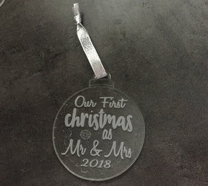Mr & Mrs acrylic first christmas tree decoration - Laser LLama Designs Ltd