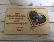 Load image into Gallery viewer, Wooden plaque with freestanding photo frame heart - Laser LLama Designs Ltd