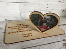 Load image into Gallery viewer, Wooden plaque with freestanding photo frame heart - Laser LLama Designs Ltd