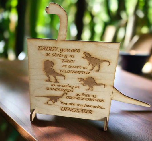Wooden dinosaur freestanding plaque - Laser LLama Designs Ltd
